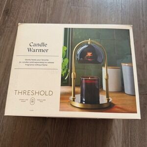 New Threshold Candle Warmer Lamp Gold Black Glass Timer Adjustable Height
